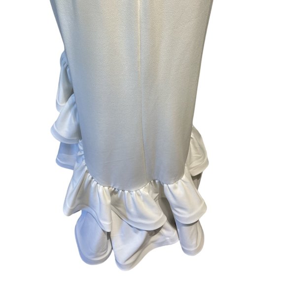 BETSY & ADAM Wedding Dress Alani Ruffle Tier Scuba Crepe Size 12 NWT - Picture 10 of 15